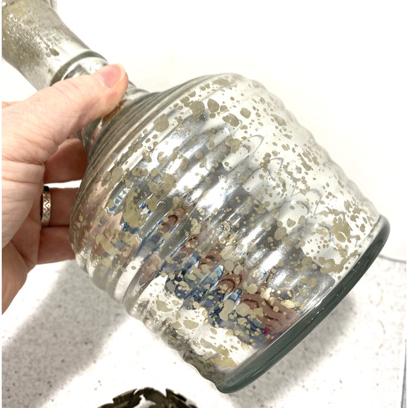 Vintage Mercury Glass Beehive Bottle with Ornate Floral Silvertone Metal Stopper - Picture 8 of 10